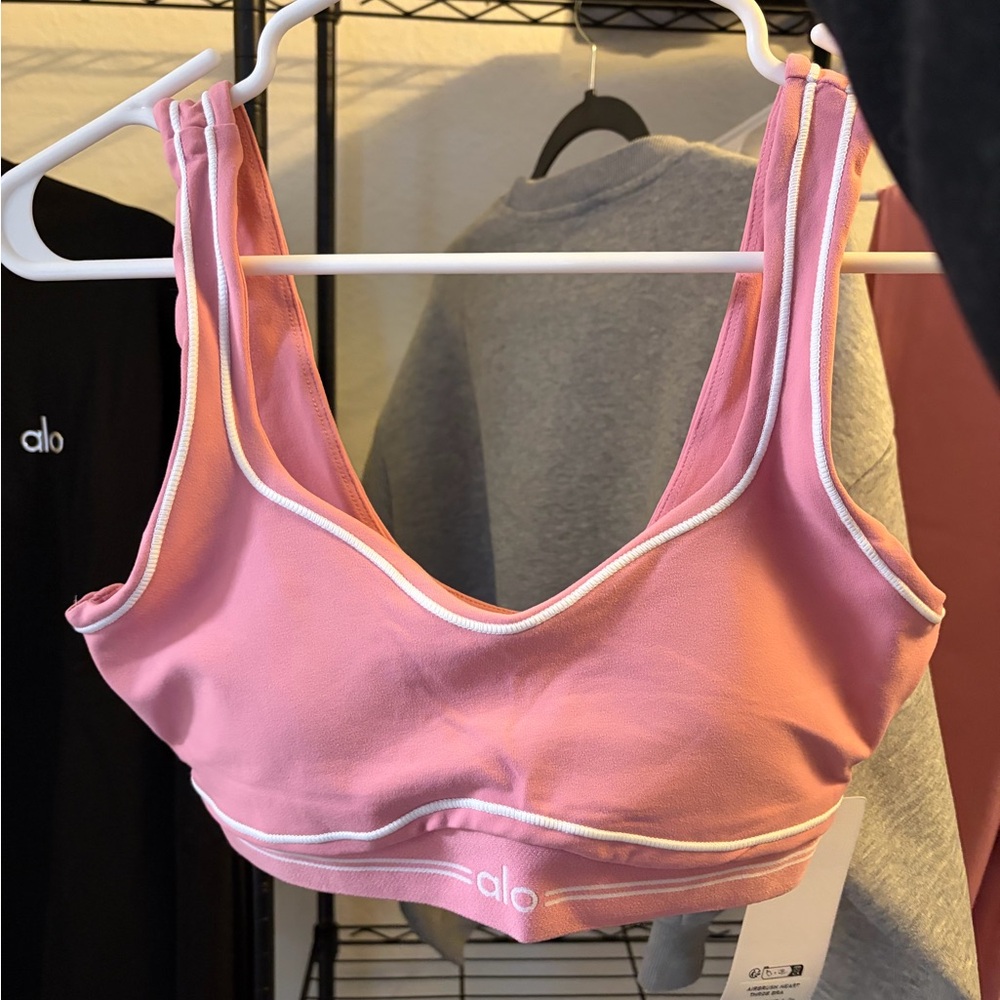ALO Yoga Pink and White Sports Bra